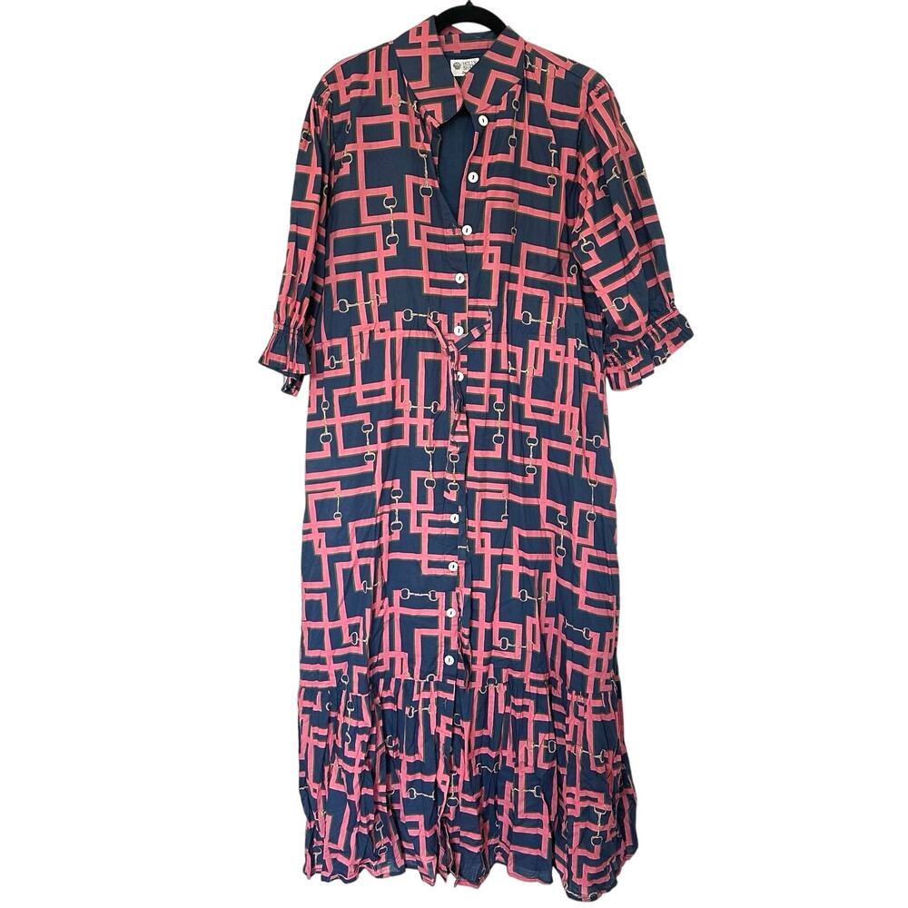 Holly Shae Design (M/L) Geometric Horsebit Preppy Maxi Dress - Flowy, Coastal